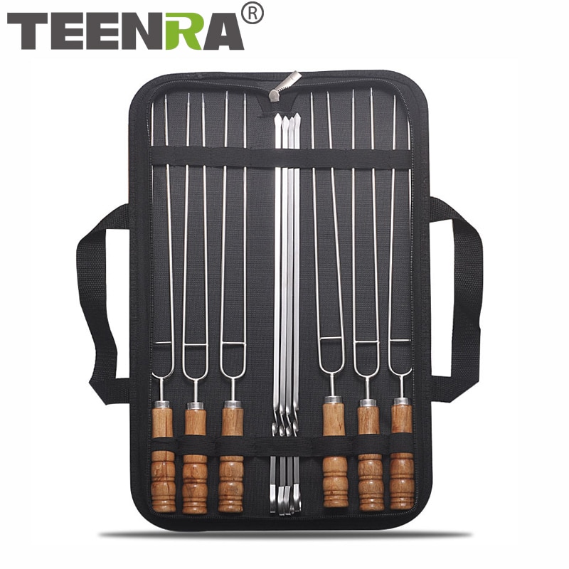 TEENRA 10Pcs Stainless Steel BBQ Forks Wooden BB..